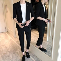 Rich bird spring summer slim suit suit mens seven-point sleeve thin trend handsome small suit Joker ankle-length pants