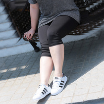 200 Jin plus fat plus size Capri pants female high waist leggings wear fat mm sister solid color elastic pants summer clothes