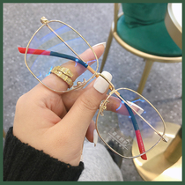 Fashion round frame decorative glasses mens retro gold silk glasses anti-Blue anti-fatigue glasses female myopia degree can be matched