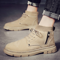 Martin boots mens English style high-top shoes mens shoes autumn 2021 new mid-help overwear leather shoes snow boots