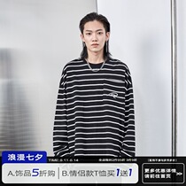 PCLP (PERCLIPS) horizontal stripe embroidered long-sleeved T-shirt national tide brand round neck mens and womens hip-hop loose sweater