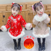 Chinese Wind Girls Han suits for the Year of the Year Conqueror Autumn Winter Childrens Dress Thickened Qipao Skirt of the Year Baby Festive Retro Dress