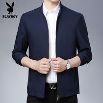 Playboy middle-aged mens stand collar jacket spring and autumn thin business leisure middle-aged and elderly jacket loose dad