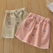 Girls denim skirt 2021 summer new cotton foreign style childrens summer bag hip skirt
