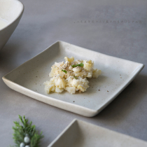 New white handmade matte coarse pottery square dish set Jingdezhen ceramic plate Japanese soup bowl