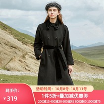 Three-color 2020 winter womens double-breasted velvet belt long wool double-sided coat D041041D00