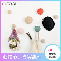 Solid wood hanging hook wall hanging wall entrance creative living room pushpin hook decorative round hook handmade
