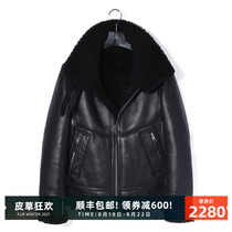  2020 catwalk Korean version of Merino fur one-piece fur mens short casual Darth Vader leather leather jacket thick