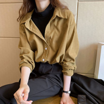 Light Core Suede Two Shirts Woman Autumn Winter Thickened Linen Jacket half height collar jacket Head retro port Taste Loose cover