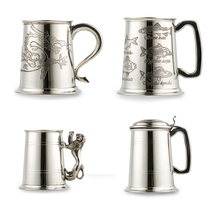 British WENTWORTH PEWTER tin wine glass European jug beer spirit glass lion handle fish pattern