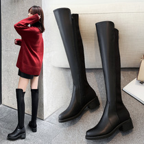 Long Boots Woman Over Knee 2021 Autumn Winter Plus Suede High Cylinder Boot Coarse Heel Elastic Boot Heel Zipped leather boot
