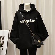 Black sweatshirt lady autumn winter plus suede thickened 2022 new small sub-cap design sensation little crowdboarder