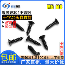 Black 304 stainless steel cross flat head self-tapping screw black zinc grub screw M5M6*10 20 100