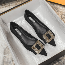 Pointed single shoe shallow mouth 100 lap 2021 spring autumn new flat heel shoes flat-bottom ladyshoe large size shoes 41 1 43