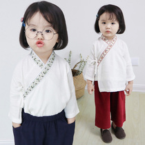 Childrens Lace Hanfu Girls Chinese Studies Book Boy Performance Baby Daily Spring and Autumn Cotton and Linen Long-sleeved Tops