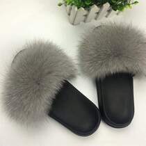 fox hair slippers women fur home fluffy sliders plush furry