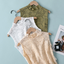 Semi-high collar sleeveless top vest women wear spring and autumn women lace inside wear 2021 elastic mesh base shirt