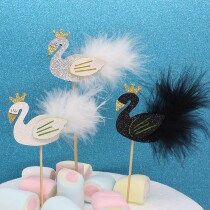 New cake decoration Swan insert card beautiful with feathers birthday cake decoration Swan flag baking decoration