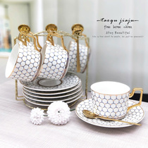 Coffee mug set European small luxury Nordic ins gilt ceramic coffee cup set with Spoon gift box