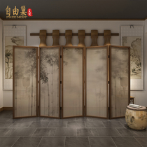 New Chinese solid wood folding bamboo screen partition study office living room tea room Festival high rise flower and bird folding screen