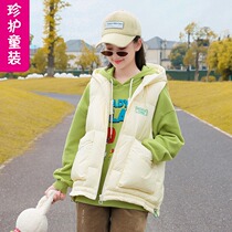 Girls autumn and winter vest warm winter wear Korean version of leisure foreign atmosphere hooded children female big children down jacket tide
