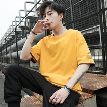 Short-sleeved T-shirt mens summer cotton Tide brand ins trend fake two loose couples summer ice half-sleeve clothes