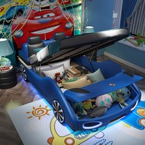 New childrens car bed little boy single storage leather bed Cartoon 1 2m with guardrail girl princess solid wood bed