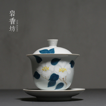 Yanxiangfang hand-painted Camellia simple three-style bowl ceramic tea bowl home Tea Bowl home Tea Bowl