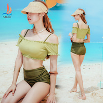 Sanqi split swimsuit womens two-piece South Koreas new high-waisted belly cover and thin hot spring vacation travel swimsuit equipment