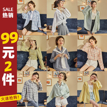 99 yuan 2 pieces] Tang Shi 2021 new shirt womens summer thin Japanese casual long-sleeved shirt loose top