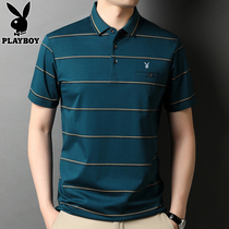 Playboy 2022 new lapel short-sleeved t-shirt mens fashion striped polo shirt casual t-shirt mens tops