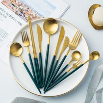 Nordic emerald Western tableware spoon steak knife couple three-piece set net red household stainless steel knife fork spoon and chopsticks