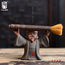 Pottery fans Zhuge Liang pottery mud purple sand red mud tea pet handmade sculpture crafts ornaments Kong Ming tea accessories