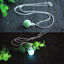 Natural luminous stone pendant Green floating flower luminous pearl luminous fluorite mens and womens luminous pearl necklace