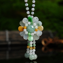 Original hand-woven Emerald bead necklace Sun Flower pendant Myanmar jade ethnic style jewelry Sweater chain