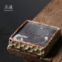 Handmade rock and mineral wood-burning pot bearing Japanese coarse pottery round water storage dry bubble plate Pot pad pot holder Kung Fu Tea Road