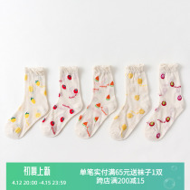 Summer slim fruit socks female lace adorable teenage girl hollowed-out midbarrel socks