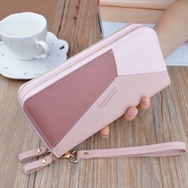  Womens hand-held wallet female long contrast color double zipper large-capacity card bag mobile phone bag multi-function mom coin purse tide