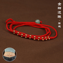 Huiming Workshop 999 pure gold pure gold transfer beads red waist chain Men and women ultra-fine red waist rope Auspicious year of life