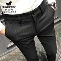  Rich bird spring striped casual trousers mens slim Korean small foot pants British mens trousers trend mens clothing