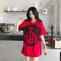 South Korea 2020 spring and summer new short-sleeved red big dog head T-shirt mens and womens net red with the same loose bf wind pure cotton tide