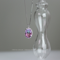 Retro gradient color full body 925 sterling silver oval glass pendant necklace premium French temperament choker
