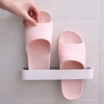 Traceless storage rack paste nail-free perforated shoe rack slippers storage rack solid color wall hanging leachable towel rack