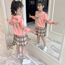 Girl Suit 2021 Autumn Dress New Ocean Qi Little Girl Spring Autumn Fashion College Wind Childrens Skirt Two Sets