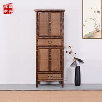 New Chinese imitation antique furniture real door hall Chen set cabinet Xuanguan cabinet Living room display cabinet bookcase Rattan Noodle Mid-Cabinet Furnishing