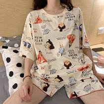 Japan soft honey summer cartoon pajamas womens cotton loose short-sleeved shorts home service suit