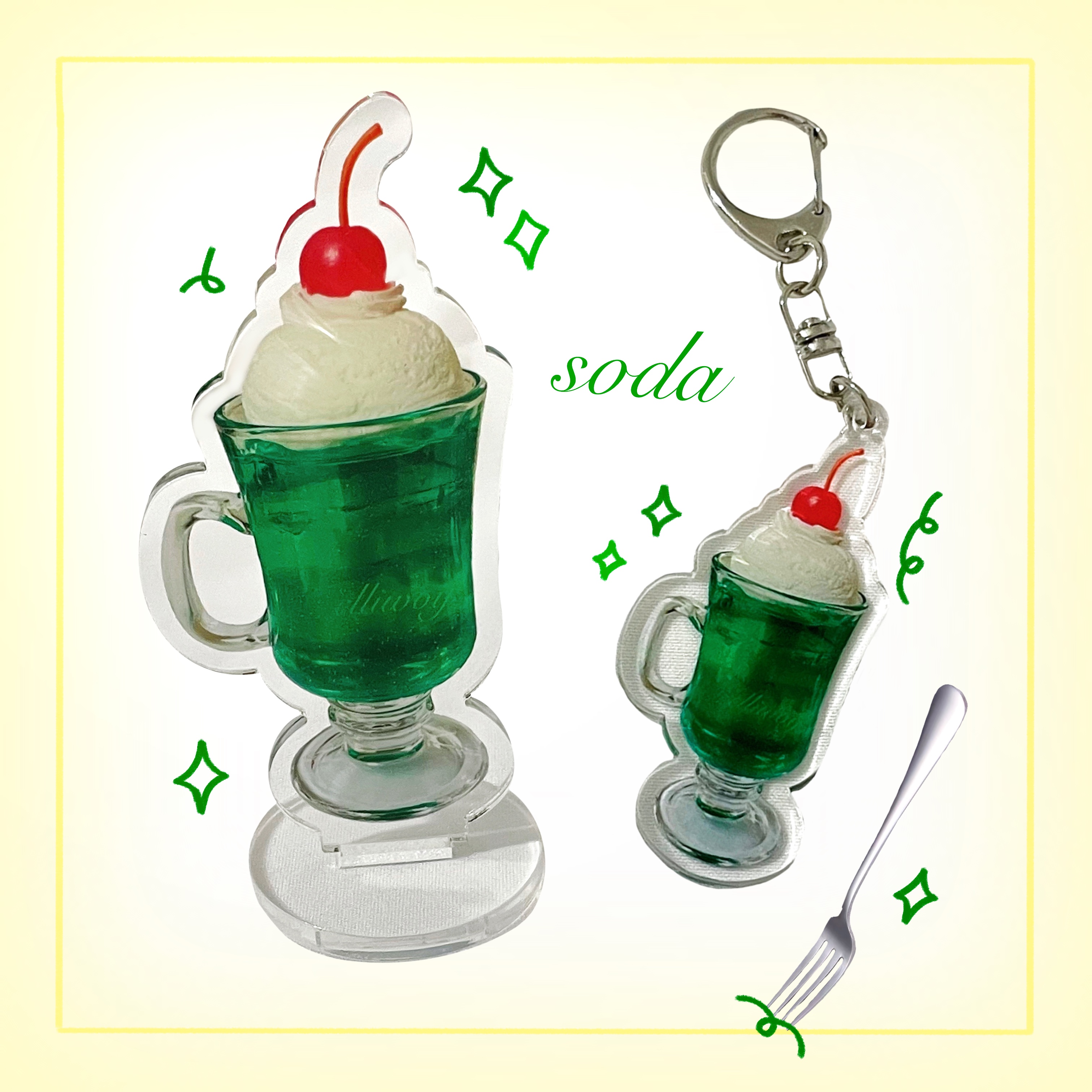 Schiwuya original Showa retro cantaloupe ice cream soda drink stand-up cute niche pendant