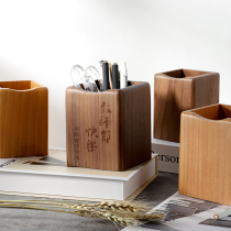 Solid Wood Custom Pen Holder female gift carving logo Student Teachers Day presented desktop inspirational pen holder storage barrel