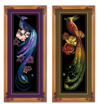 ABV old thirty words embroidered pure cotton without printing black embroidered cloth Classic animal golden phoenix Blue Phoenix