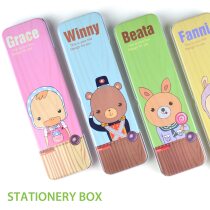 Creative cute cartoon animal illustration long strip stationery box tin pencil box kindergarten Primary School students Prize wholesale